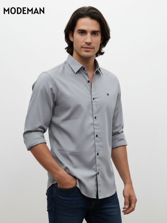 Men’s Solid Grey Formal Shirt – Slim Fit | Cotton Blend