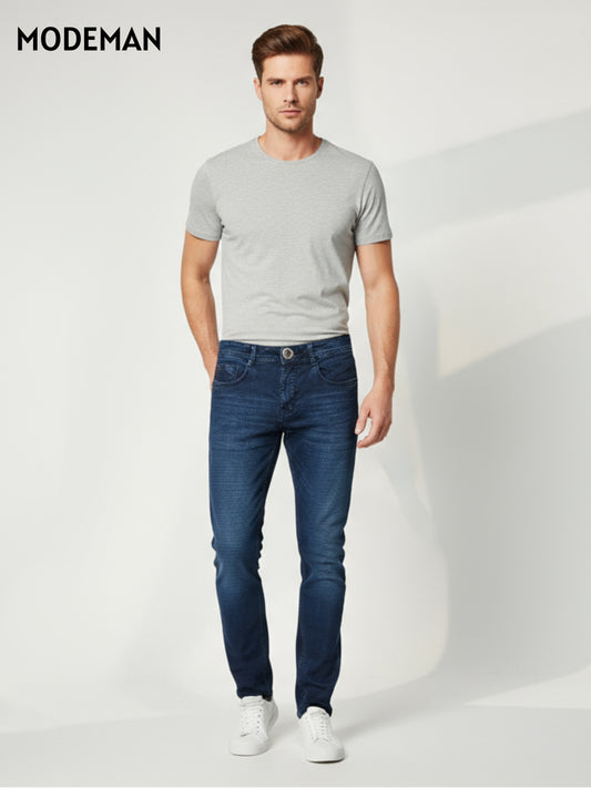 Men’s Dark Indigo Slim Fit Jeans – Cotton Base Fabric | Modeman
