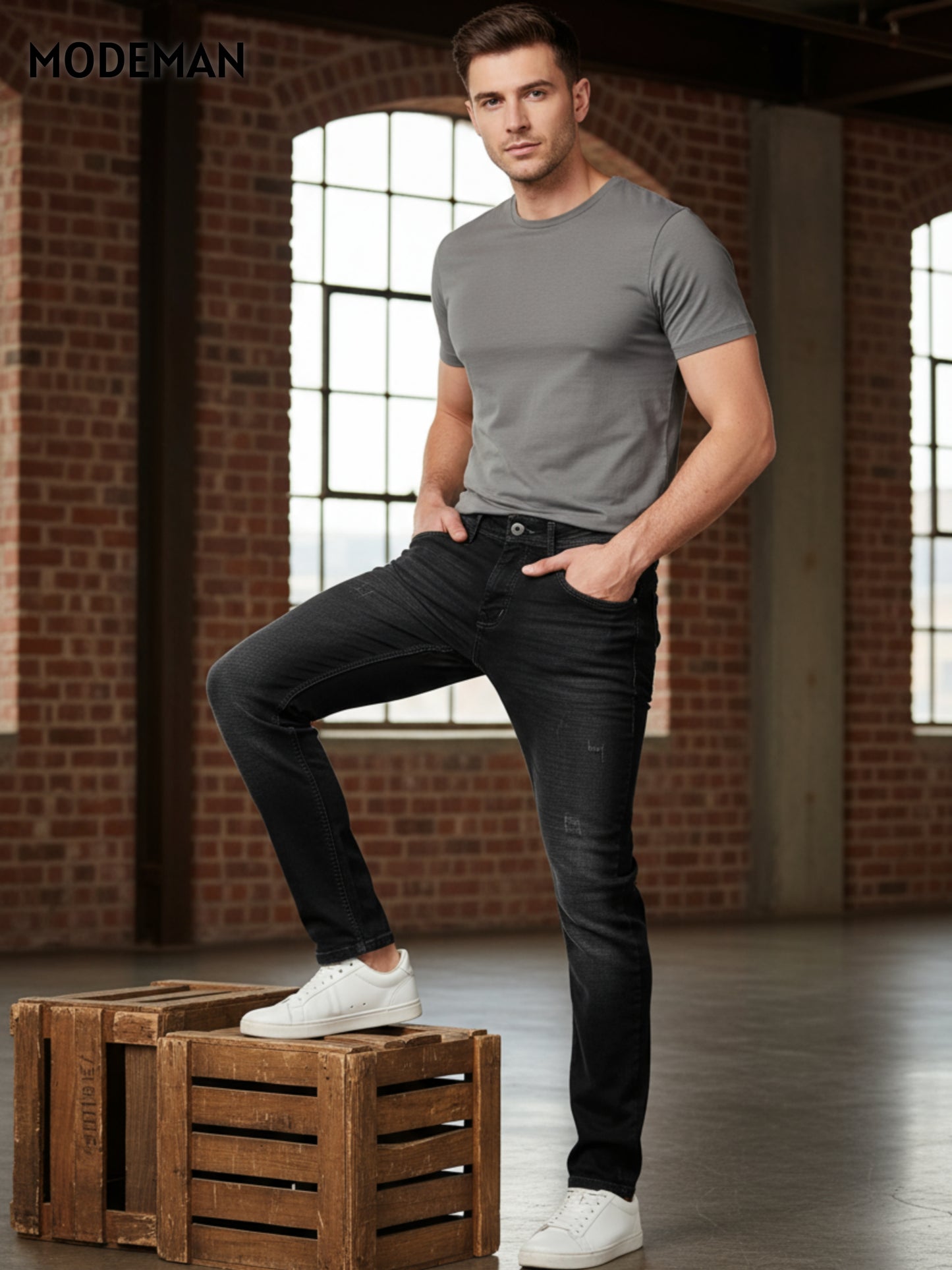 Men’s Black Faded Denim Jeans – Slim Fit | Authentic Collection