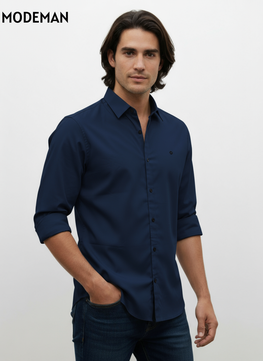 Men’s  Navy Blue Formal Shirt – Slim Fit | Cotton Blend