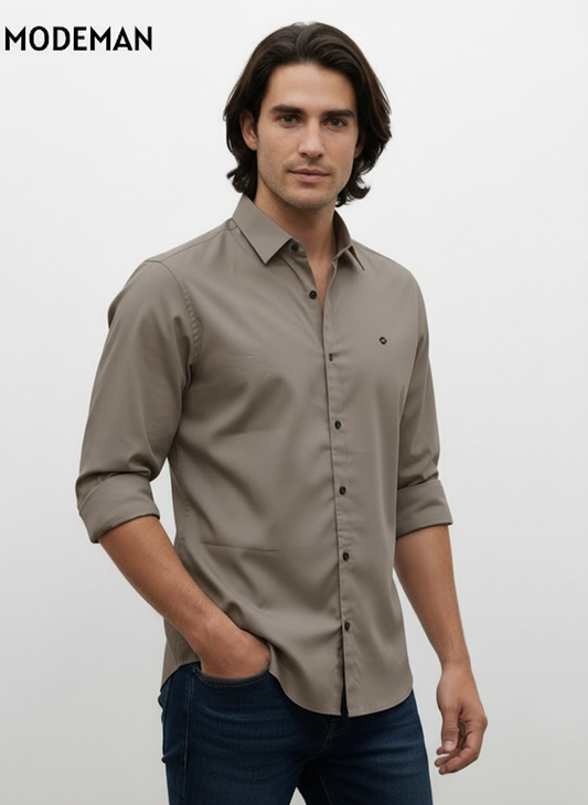 Men’s Grayish Brown Formal Shirt – Slim Fit | Cotton Blend