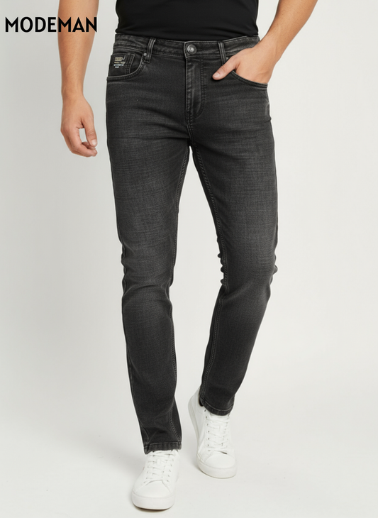 Men’s Charcoal Black Relex Fit Jeans – Modeman