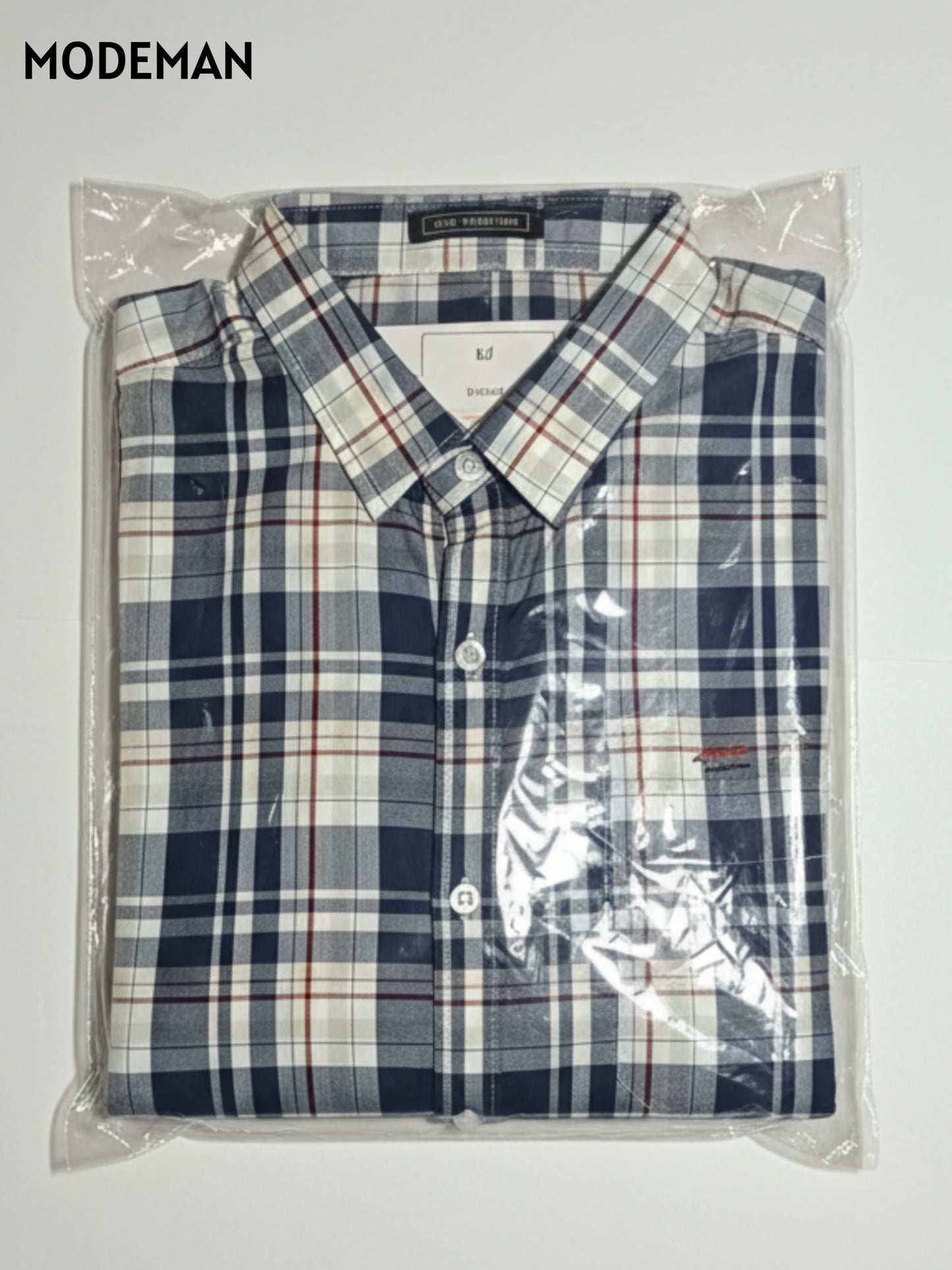 Men’s Navy Blue & White Checked Casual Shirt – Cotton Blend