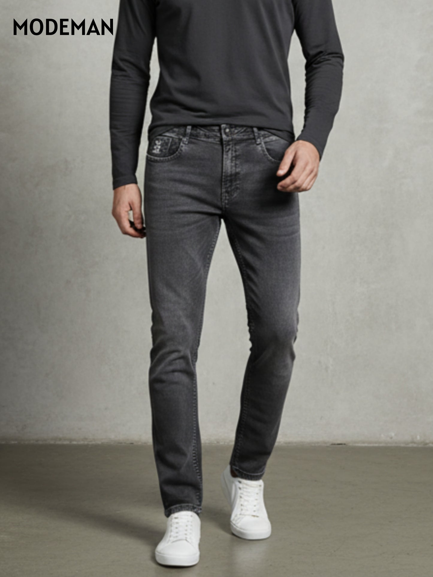 Men’s Charcoal Dark Grey Slim Fit Jeans – Modeman