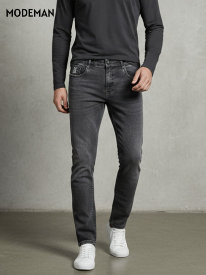 Men’s Charcoal Dark Grey Slim Fit Jeans – Modeman