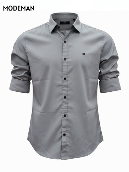 Men’s Solid Grey Formal Shirt – Slim Fit | Cotton Blend