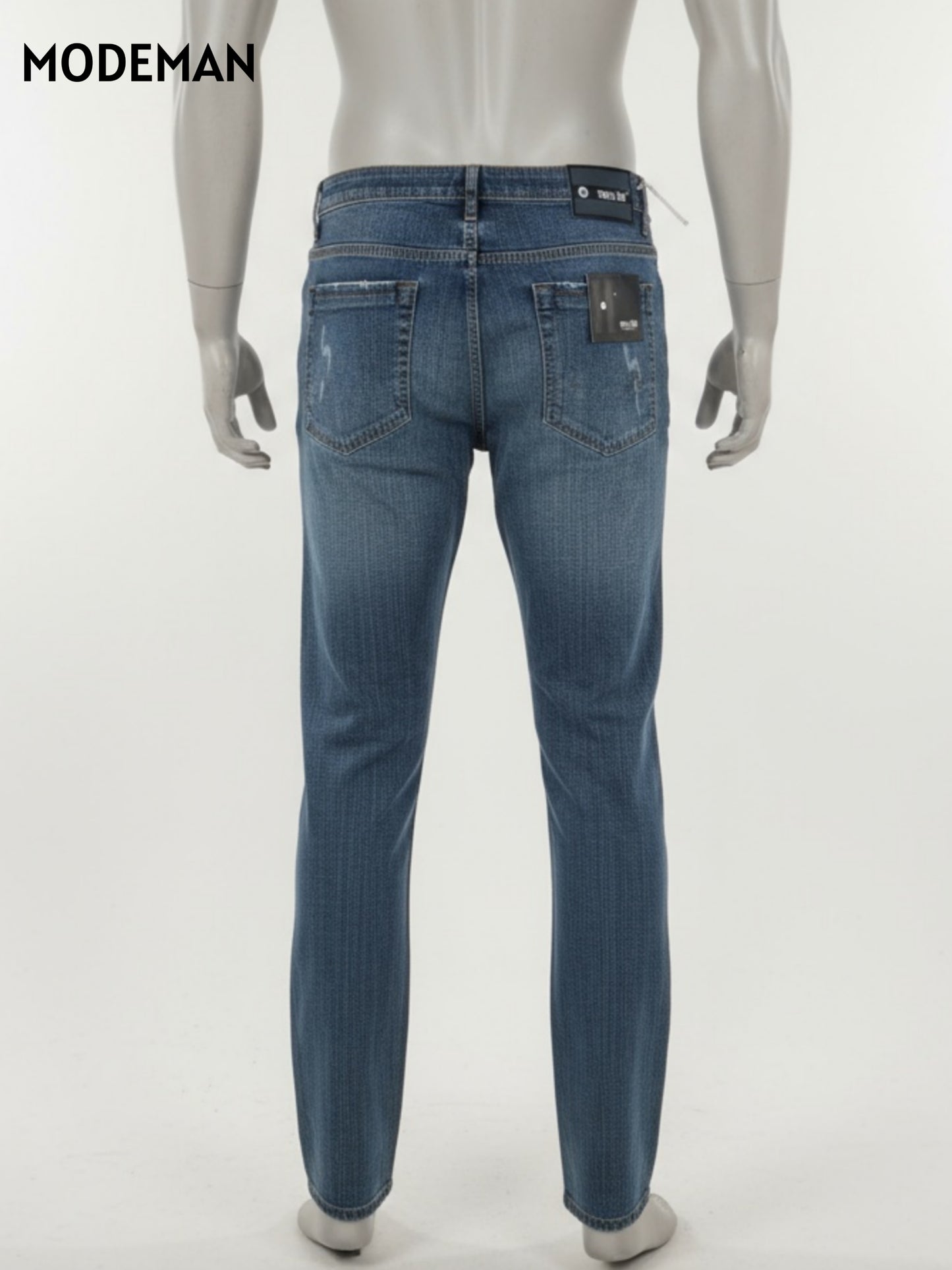 Men’s Blue Washed Straight Fit Jeans laser Cut