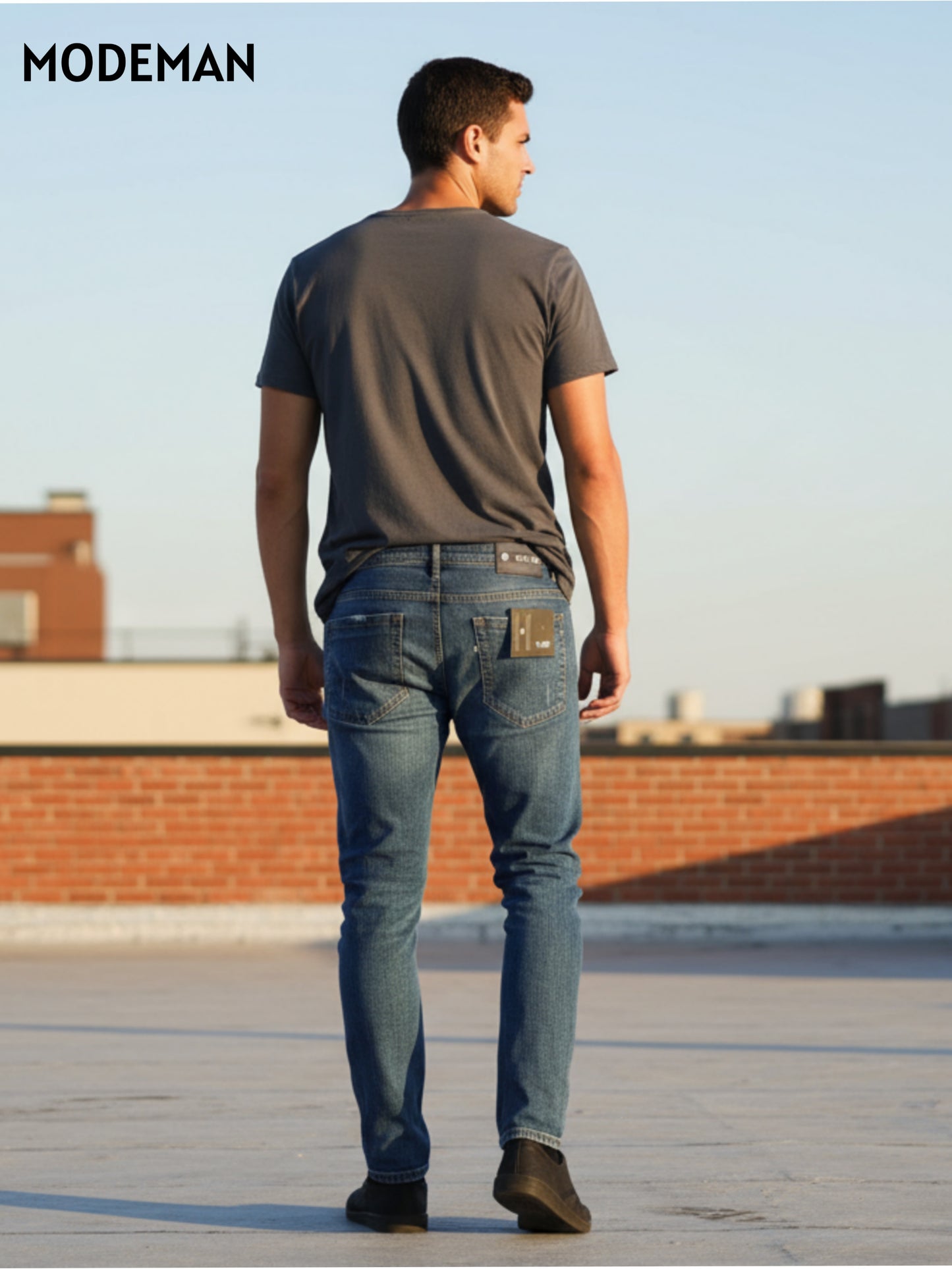 Men’s Blue Washed Straight Fit Jeans laser Cut
