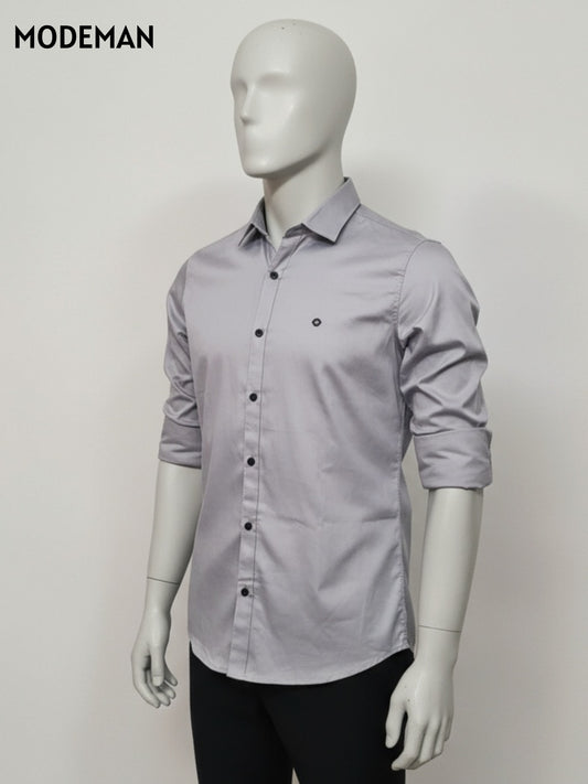 Men’s Solid Grey Formal Shirt – Slim Fit | Cotton Blend