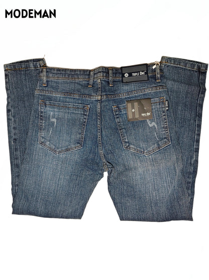 Men’s Blue Washed Straight Fit Jeans laser Cut