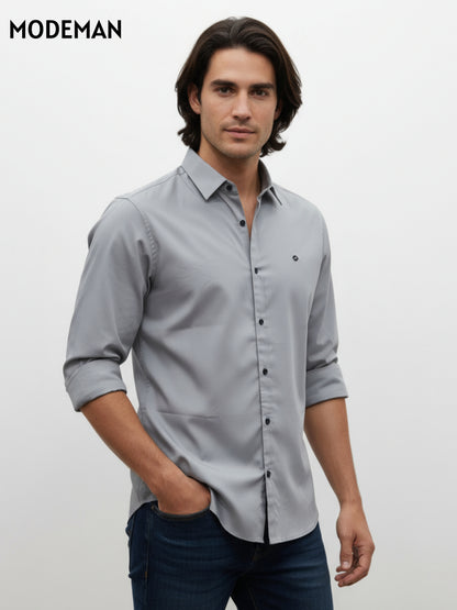 Men’s Solid Grey Formal Shirt – Slim Fit | Cotton Blend