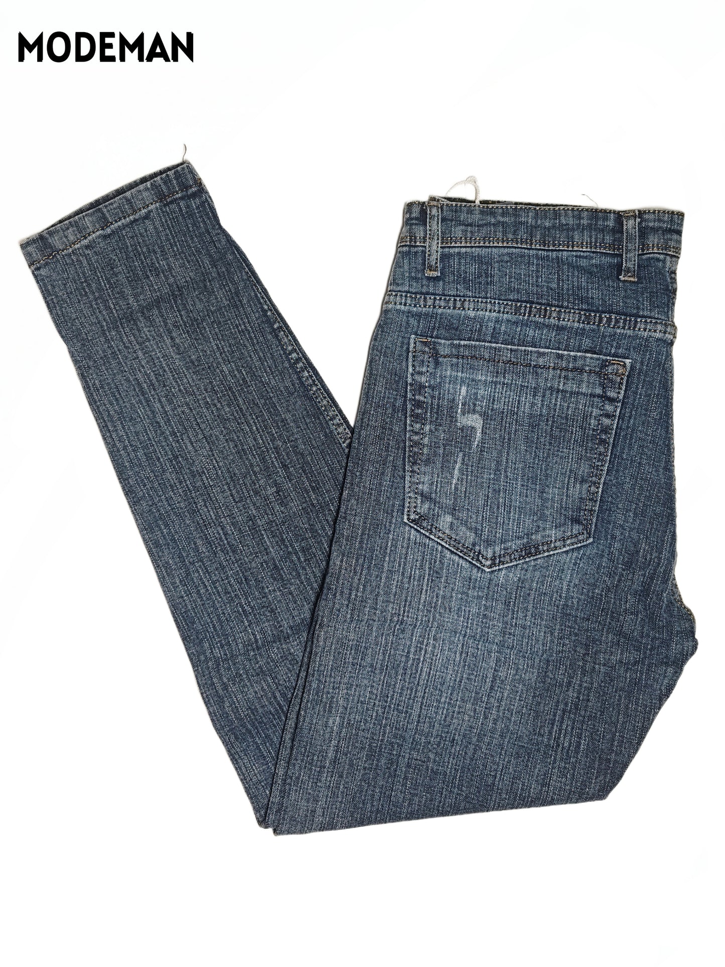 Men’s Blue Washed Straight Fit Jeans laser Cut