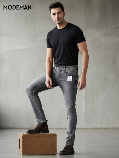 Men’s Grey Faded Slim Fit Jeans – Modeman
