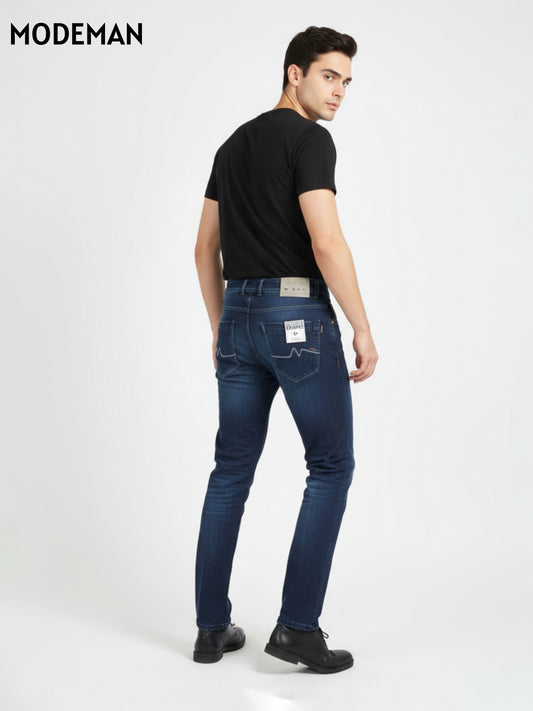 Men’s Dark Blue Slim Fit Jeans – Cotton Base Fabric | Modeman