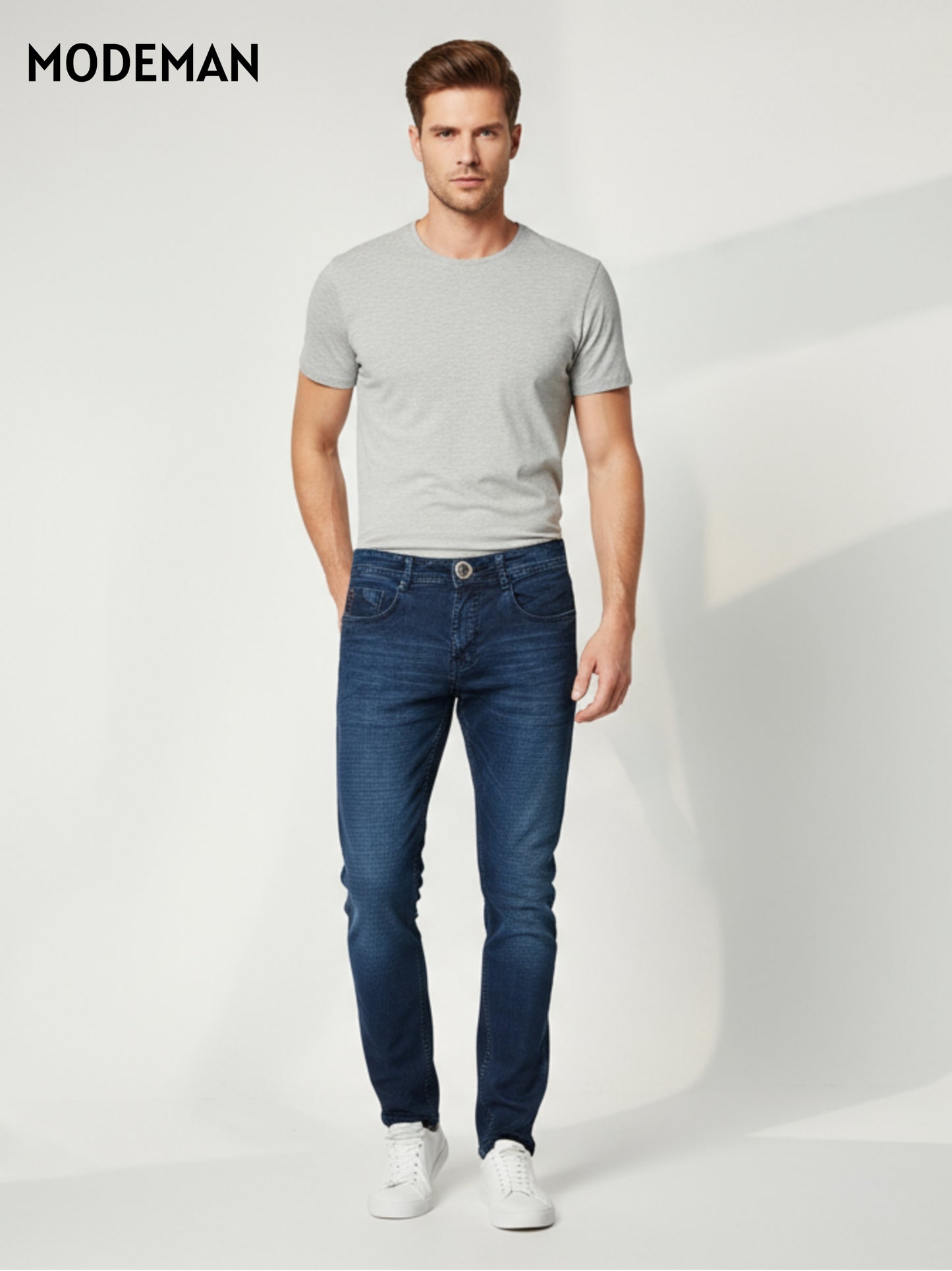 Men’s Dark Indigo Slim Fit Jeans – Cotton Base Fabric | Modeman