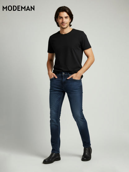 Men’s Dark Blue Slim Fit Jeans – Cotton Base Fabric | Modeman