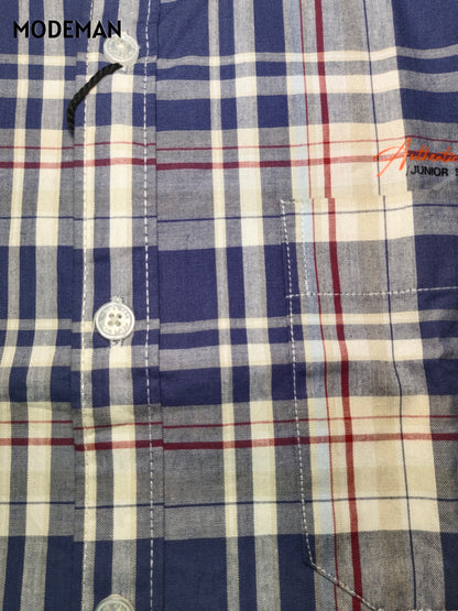 Men’s Navy Blue & White Checked Casual Shirt – Cotton Blend