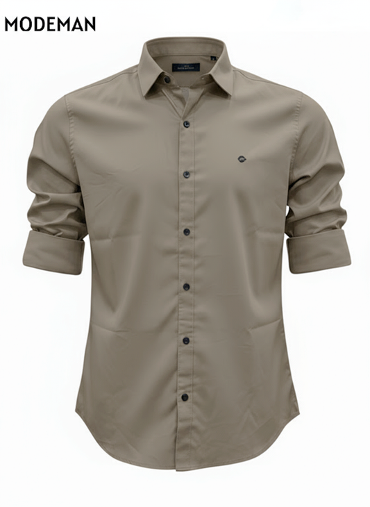 Men’s Grayish Brown Formal Shirt – Slim Fit | Cotton Blend