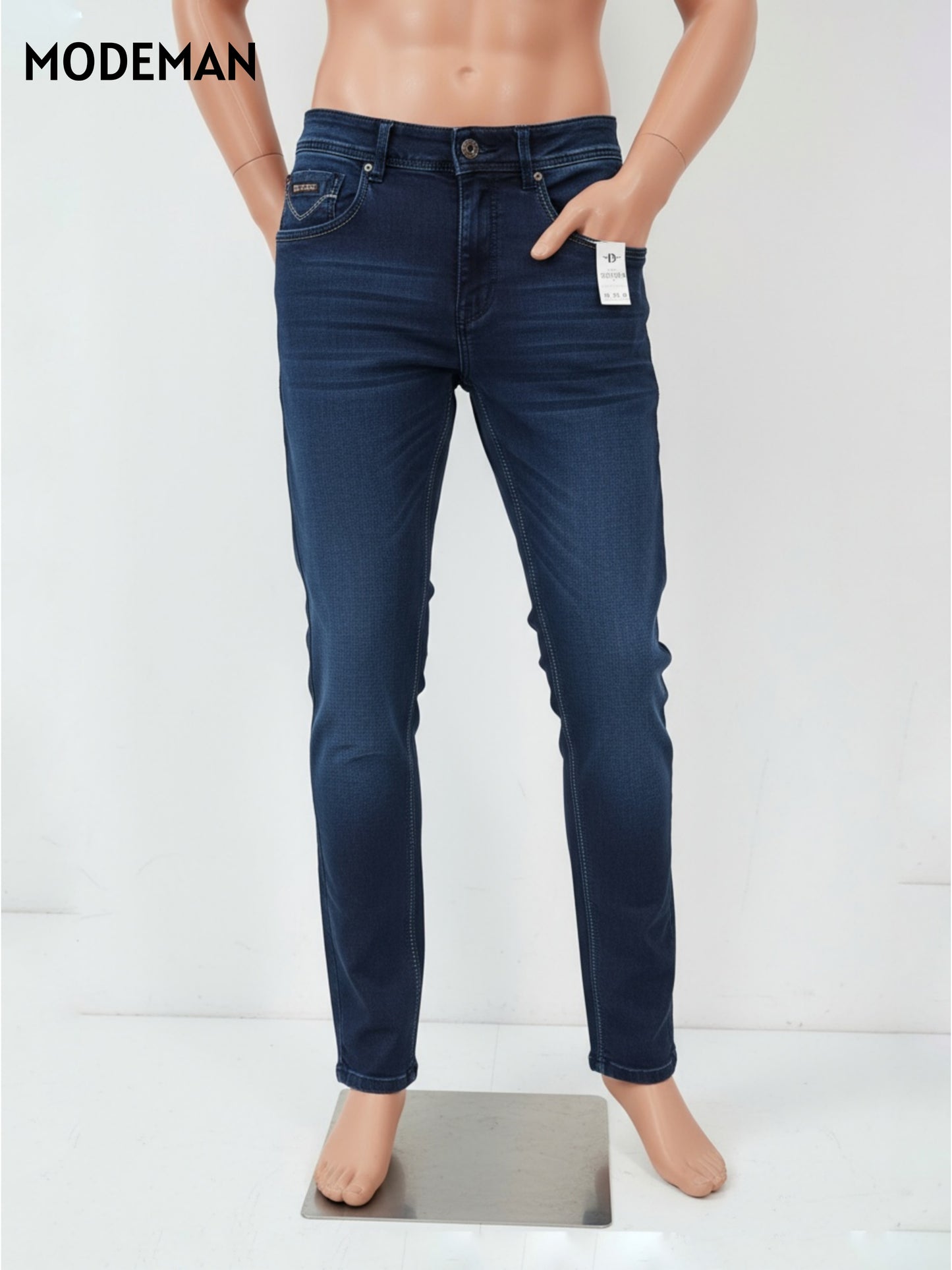 Men’s Dark Blue Slim Fit Jeans – Cotton Base Fabric | Modeman