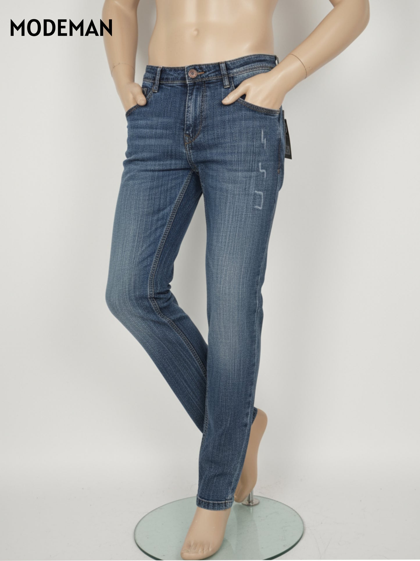 Men’s Blue Washed Straight Fit Jeans laser Cut