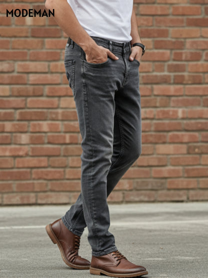 Men’s Charcoal Dark Grey Slim Fit Jeans – Modeman
